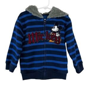 Disney Parks Striped Mickey Fleece Lined Full Zip Front Hoodie Size XXS